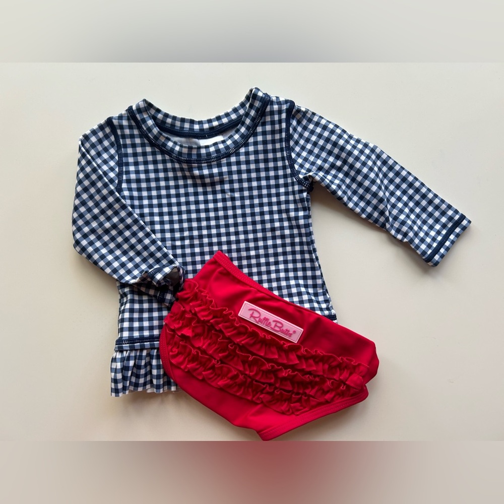 6-12m Long Sleeve Rash Guard Gingham Bikini